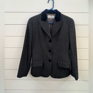Saks Fifth Avenue Dark Gray Wool Blazer with Blue Velvet Collar